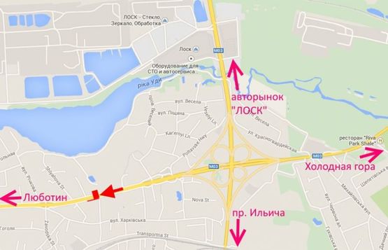 Схема рекламной плоскости по адресу Полтавский шлях-ул. Новоселовская ,из центра