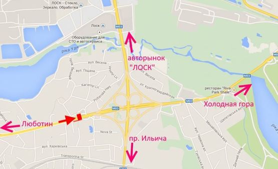 Схема рекламної площини за адресою Полтавский шлях- пост ГАИ-возле АЗС " ОККО" , в центр