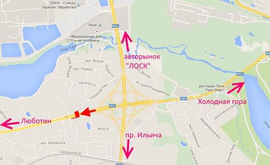 Схема рекламної площини за адресою Полтавский шлях-пост ГАИ- возле АЗС " ОККО", из центра