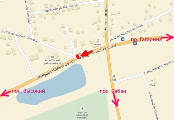 Схема рекламной плоскости по адресу Симферопольское шоссе-пос. Карачевка-возле районного суда-флажок №1-из центра