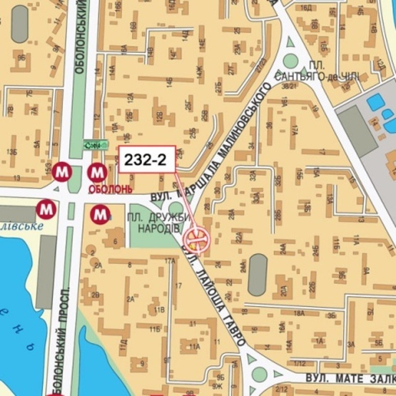 Схема рекламной плоскости по адресу Дружбы народов пл., ул. Иорданская (ул. Лайоша Гавро),26/ ул.Малиновского (семейный центр "Дивосвіт", Амбулатория, в направлении просп.Героев Сталинграда)