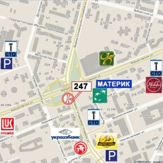 Схема рекламной плоскости по адресу Гетьмана Вадима ул. - Борщаговская ул. (Индустриальный мост, "Бабай Паб", ТРЦ "Аркадия") в направ. прос. Победы