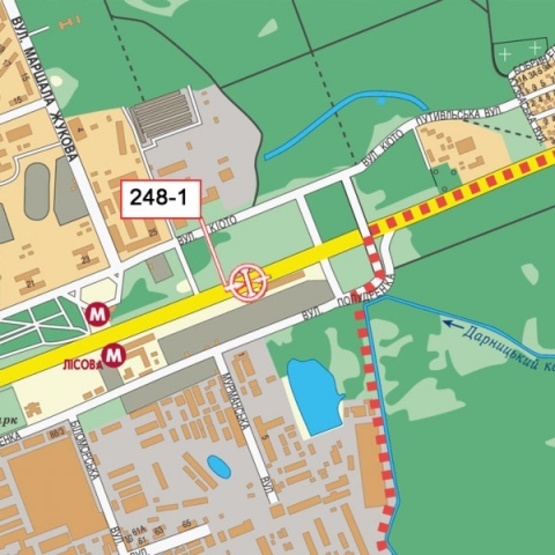 Схема рекламной плоскости по адресу Броварской просп. - ст. м.  Лесная (АЗС "ТНК", выезд из города)