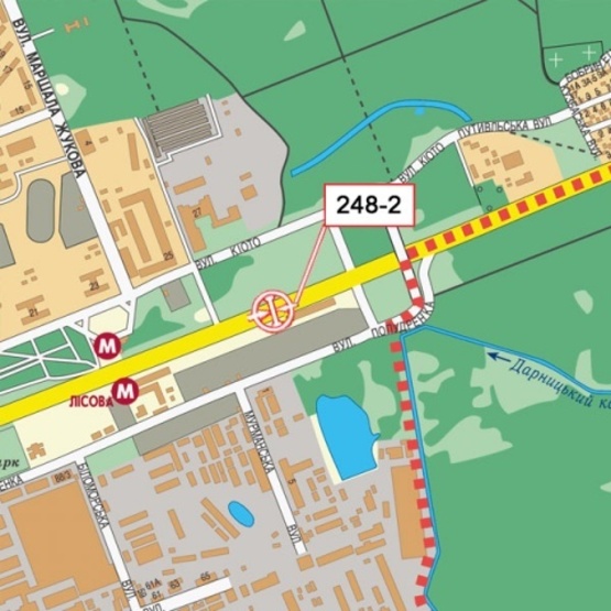 Схема рекламної площини за адресою Броварской просп. - ст. м.  Лесная (АЗС "ТНК", въезд в город)