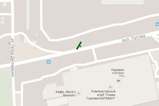 Схема рекламної площини за адресою Лугова вул., №2 навпроти ТЦ "Караван" (в напр. вул.Автозаводської)