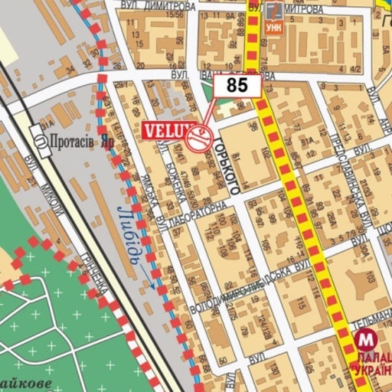 Схема рекламной плоскости по адресу Антоновича ул. (Горького), 84, (Дом Быта "Лотус-премиум", "Soul-Spa центр", УкрСибБанк, ресторан "Экзюпери"), в направ. бул. Дружбы Народов