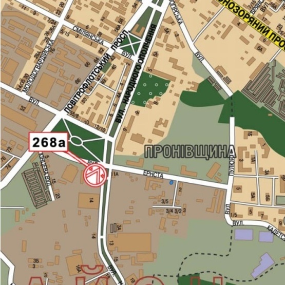 Схема рекламної площини за адресою Народного Ополчения ул./ ул.Эрнста (на светофоре, Академия внутренних дел, направление на Севастопольскую пл.), призма