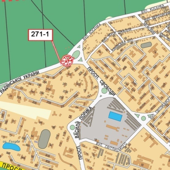 Схема рекламной плоскости по адресу Гонгадзе Георгия просп. - Свободы просп. (разделитель) ресторан "Фортеця", кафе "Рамина", в направ. центра города)