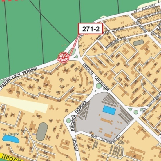 Схема рекламної площини за адресою Гонгадзе Георгия просп. - Свободы просп. (разделитель) ресторан "Фортеця", кафе "Рамина", в направ. прос. Правды)