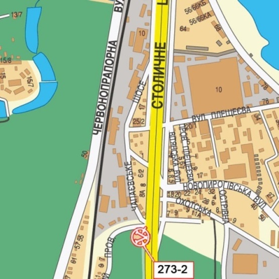 Схема рекламной плоскости по адресу Столичное шоссе, съезд с Чапаевского шоссе,100м перед АЗС "Укрнафта", направление в центр