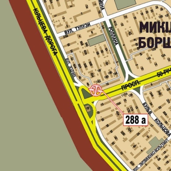 Схема рекламной плоскости по адресу Курбаса Леся просп. - Кольцевая дорога (конечная трамвая №3, ПравексБанк, ОщадБанк, в направ. прос. Победы)