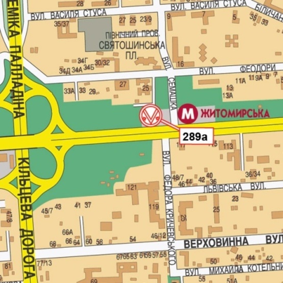 Схема рекламної площини за адресою Победы просп. - ул. Семашко (ст. м. Житомирская, ТЦ "VMB", кинотеатр "Экран"), направ. из города