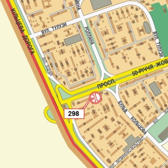 Схема рекламной плоскости по адресу Курбаса Леся просп., 15 (супермаркет "Сильпо", сервис "KTS Trade", направ. в центр города)