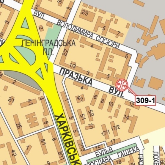 Схема рекламной плоскости по адресу Пражская ул., 5 (БЦ "Прага", магазин "Продукты", ЗОШ  №126), в направ. Дарницкой площади