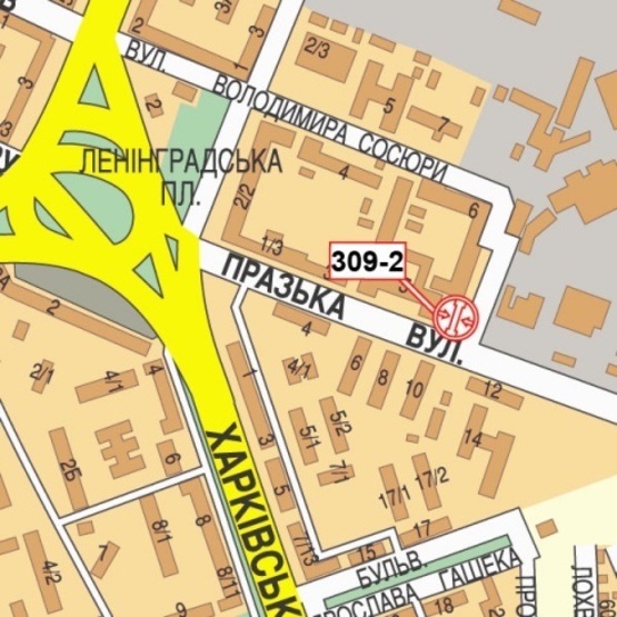 Схема рекламної площини за адресою Пражская ул., 5 (БЦ "Прага", магазин "Продукты", ЗОШ  №126), направ. из центра города