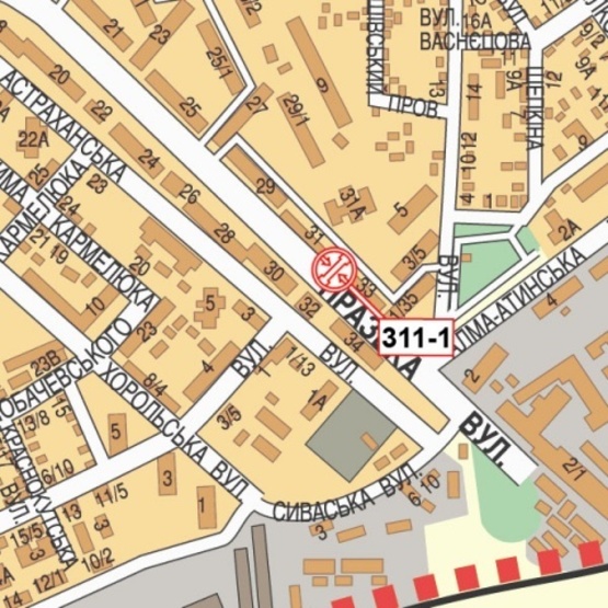 Схема рекламної площини за адресою Пражская ул., 31, ( УкрПочта, А-Банк, маркет "Фора"), в направ. Дарницкой площади