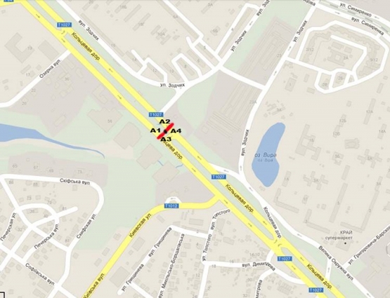 Схема рекламної площини за адресою ул. Б.Окружная /(ав-н Lexus) - поворот на Вишневое - напр. на пр.Победы (правый)