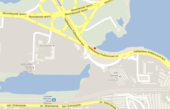 Схема рекламної площини за адресою Набережно-Рыбальская, напротив АЗС, напр. к Оболони