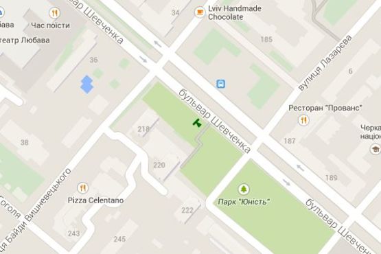 Схема рекламної площини за адресою Шевченка бульв. - Соборна пл. - Байди-Вишневецького вул.