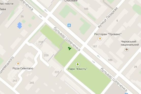 Схема рекламной плоскости по адресу Шевченка бульв. - Лазарєва вул. - Соборна пл.