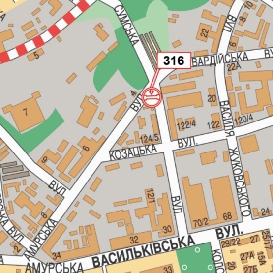 Схема рекламної площини за адресою Амурская ул./ ул. Сумская (АЗС "БРОМ", СТО "Фортуна") направ. Голосеевский прос.