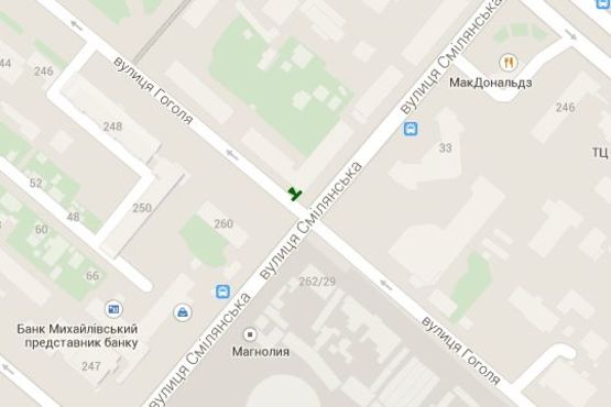 Схема рекламной плоскости по адресу Смілянська вул. - Гоголя вул.