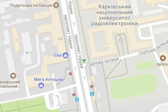 Схема рекламной плоскости по адресу Науки просп. (Леніна просп.) - Серпова вул. (№1)