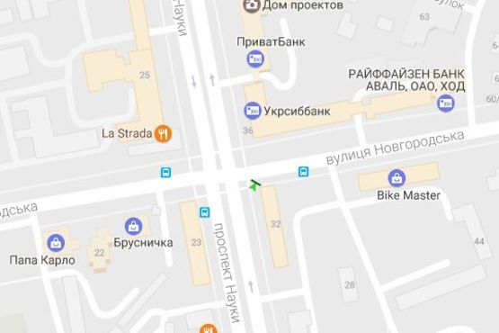 Схема рекламной плоскости по адресу Науки просп. (Леніна просп.) - Новгородська вул., №1 (№1)