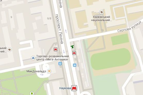 Схема рекламной плоскости по адресу Науки просп. (Леніна просп.) - Серпова вул.