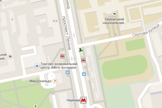 Схема рекламной плоскости по адресу Науки просп. (Леніна просп.) - Серпова вул.