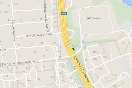 Схема рекламной плоскости по адресу Гагаріна просп. - Південнопроектна вул., (зупинка)