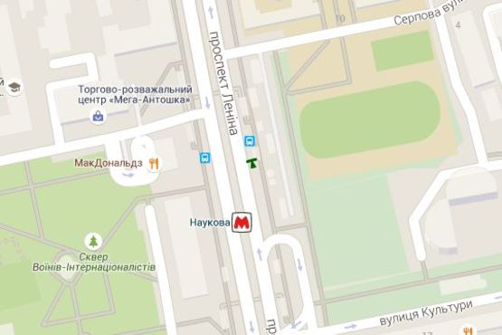 Схема рекламной плоскости по адресу Науки просп. (Леніна просп.) - Серпова вул., (зупинка) №3