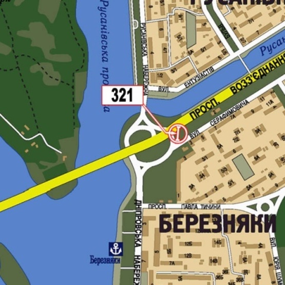 Схема рекламной плоскости по адресу Воссоединения просп. (мост Патона), Укргазбанк, ТРЦ "SilverBreeze", сьезд с моста на просп. Воссоединения