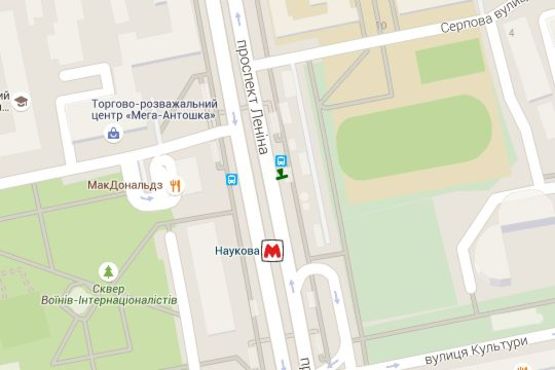 Схема рекламной плоскости по адресу Науки просп. (Леніна просп.) - Серпова вул., (зупинка) №3