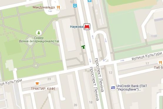 Схема рекламной плоскости по адресу Науки просп. (Леніна просп.) - Культури вул., (зупинка)