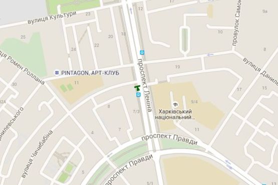 Схема рекламной плоскости по адресу Науки просп. (Леніна просп.), 7 - Бориса Чичибабіна вул.