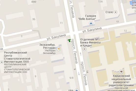 Схема рекламной плоскости по адресу Науки просп. (Леніна просп.), 9 - Бакуліна (Дзержинський р-н) вул.