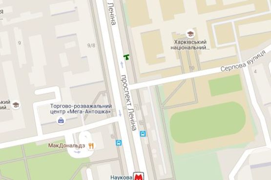 Схема рекламної площини за адресою Науки просп. (Леніна просп.), 14 - Серпова вул.