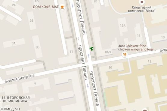 Схема рекламной плоскости по адресу Науки просп. (Леніна просп.), 18/9 - Бакуліна (Дзержинський р-н) вул.