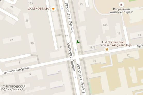 Схема рекламной плоскости по адресу Науки просп. (Леніна просп.), 18/9 - Бакуліна (Дзержинський р-н) вул.