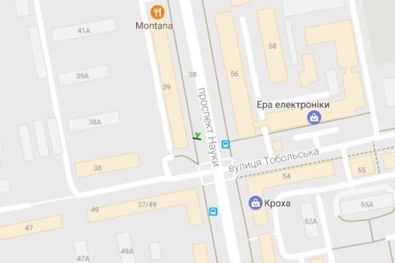 Схема рекламної площини за адресою Науки просп. (Леніна просп.), 39 - Тобольська вул. (№1)