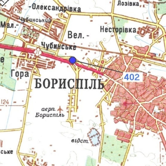 Схема рекламной плоскости по адресу Бориспольская трасса из Аэропорта "Борисполь", (ландшафный дизайн "Мой Сад", в направл. г. Киева (съезд с моста)