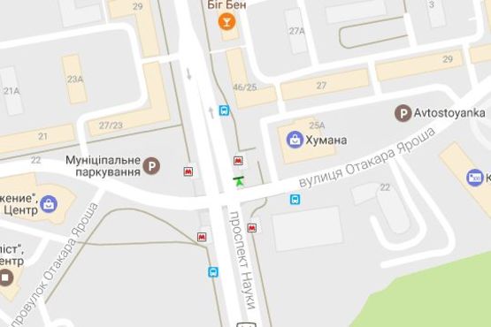 Схема рекламної площини за адресою Науки просп. (Леніна просп.), 46/25 - Яроша Отакара вул. (№1)