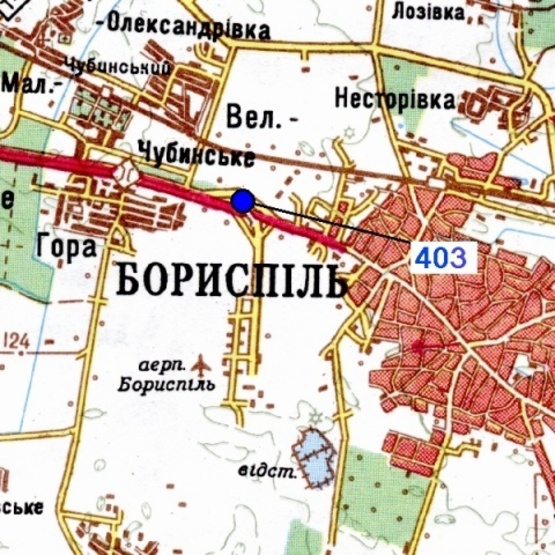 Схема рекламной плоскости по адресу Бориспольская трасса из г.Борисполь ( с ул. Киевский путь на Бориспольское шоссе), направл. в Киев