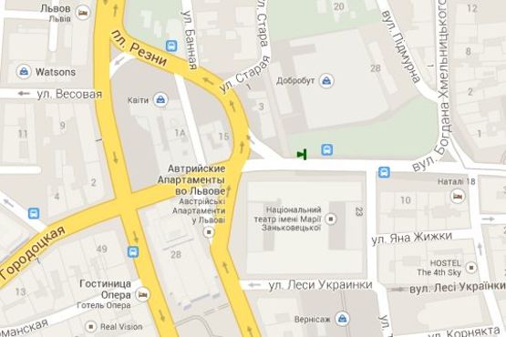 Схема рекламної площини за адресою Князя Ярослава Осмомисла пл. - Театральна вул., (№1)