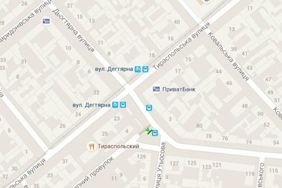 Схема рекламної площини за адресою Дьогтярна вул. - Щепний пров. - Тираспольська вул. - Успенська вул. (остановка)