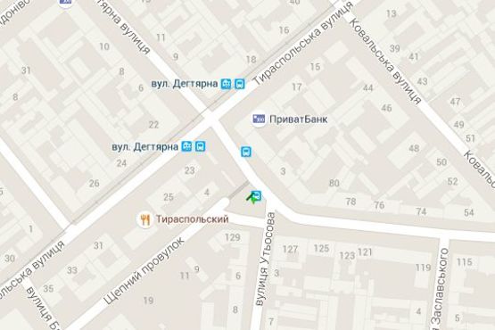 Схема рекламной плоскости по адресу Дьогтярна вул. - Щепний пров. - Тираспольська вул. - Успенська вул. (остановка)