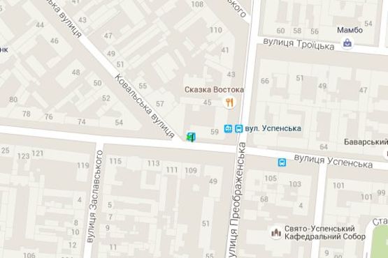 Схема рекламной плоскости по адресу Успенська вул. - Преображенська вул., 47 - Кузнечна вул. (остановка)