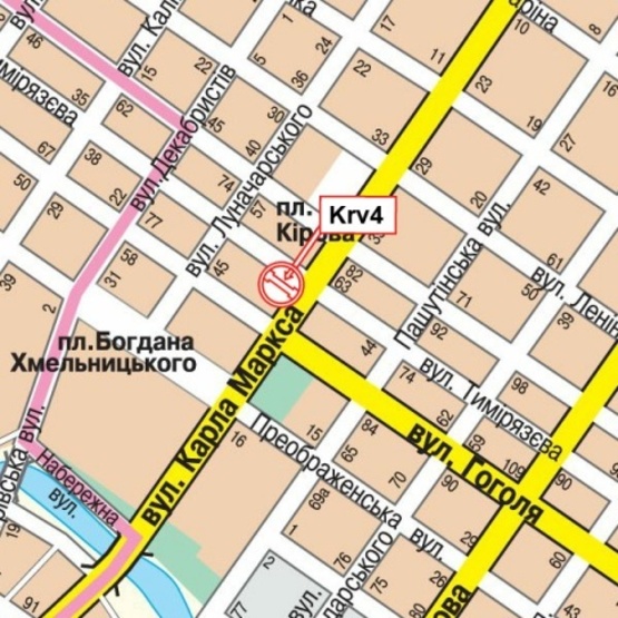 Схема рекламной плоскости по адресу Большая Перспективная (К.Маркса), 44 -Тараса Карпы (ул.Тимирязева), 66 (настенная средняя), (Площадь Кирова, серв.центр "Life", БЦ "Барва", Городской совет, "Поварешка"), в направл. ул. Преображенской