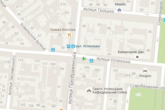 Схема рекламної площини за адресою Успенська вул., 107 - Преображенська вул. (остановка)